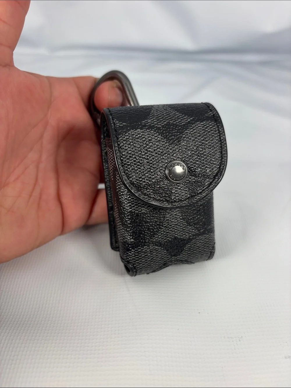 Coach Black Mini Leather Key Pouch with Signature Print